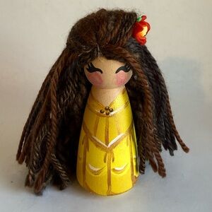 Handcrafted Wooden Belle Peg Doll - Disney Princess Themed